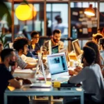 people, computers, group, indoor, working
