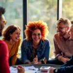 people, conversation, smile, group, indoor