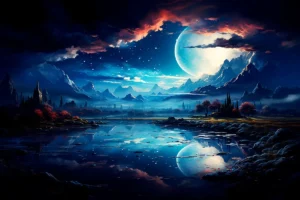 nature, moon, painting, water, cloud