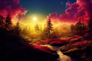 nature, forest, sunset, river, outdoor